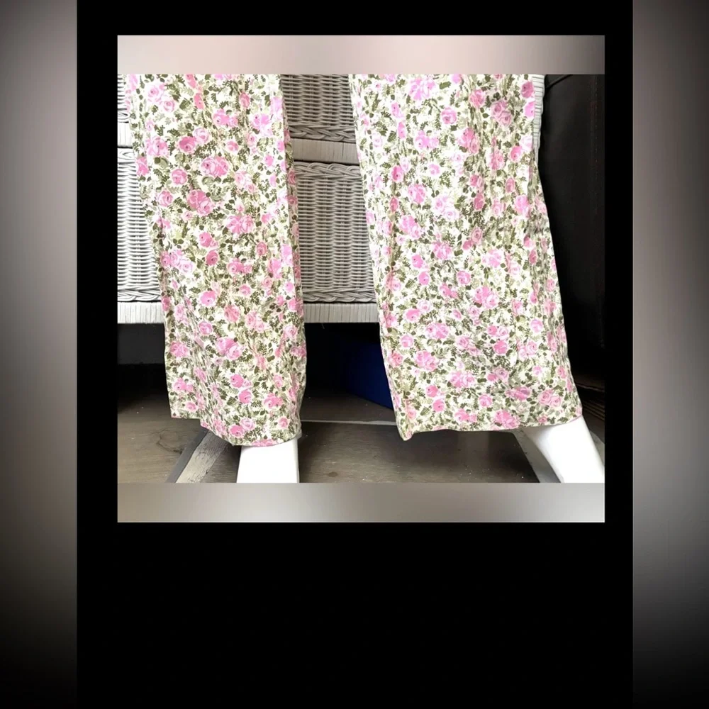 Sézane Claude Jumpsuit Wide Legs Balloon Sleeves Linen/Cotton Pink Green Size 2